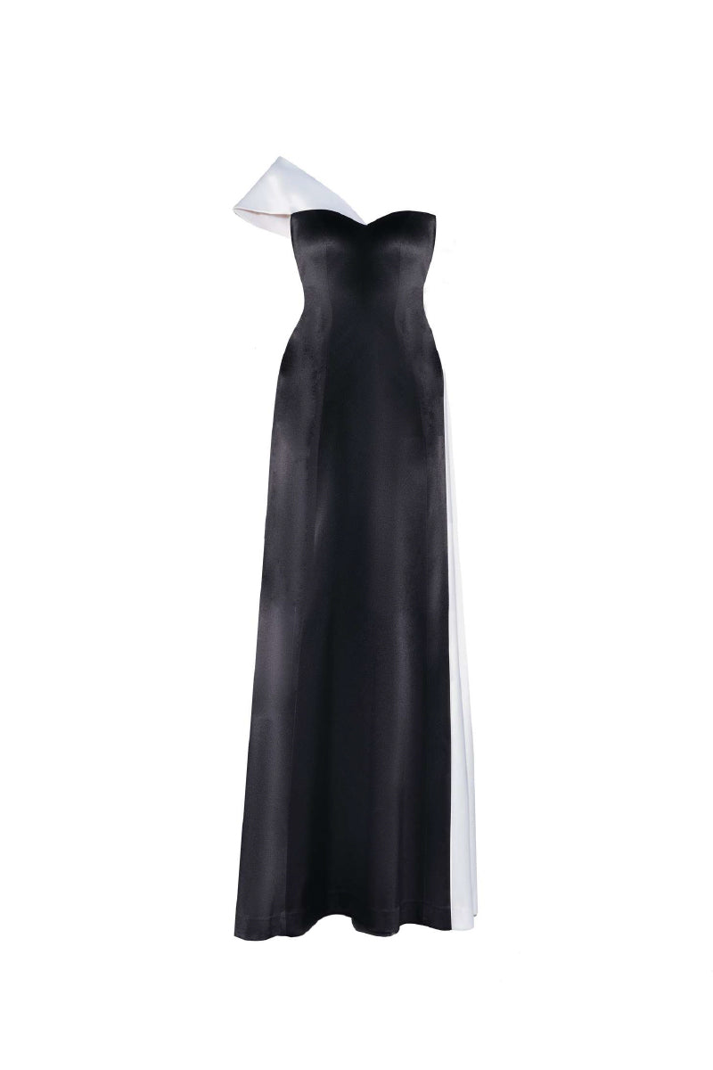 ASYMMETRIC GOWN IN MONOCHROME - CULT MIA