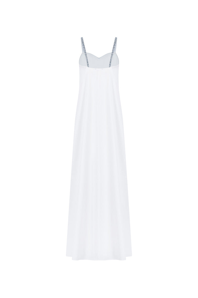 SWEETHEART MAXI DRESS WITH CRYSTAL STRAPS IN WHITE - CULT MIA