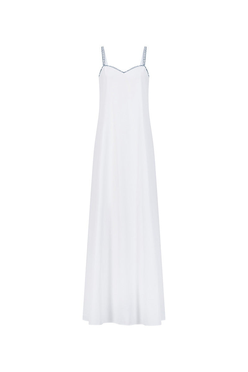 SWEETHEART MAXI DRESS WITH CRYSTAL STRAPS IN WHITE - CULT MIA