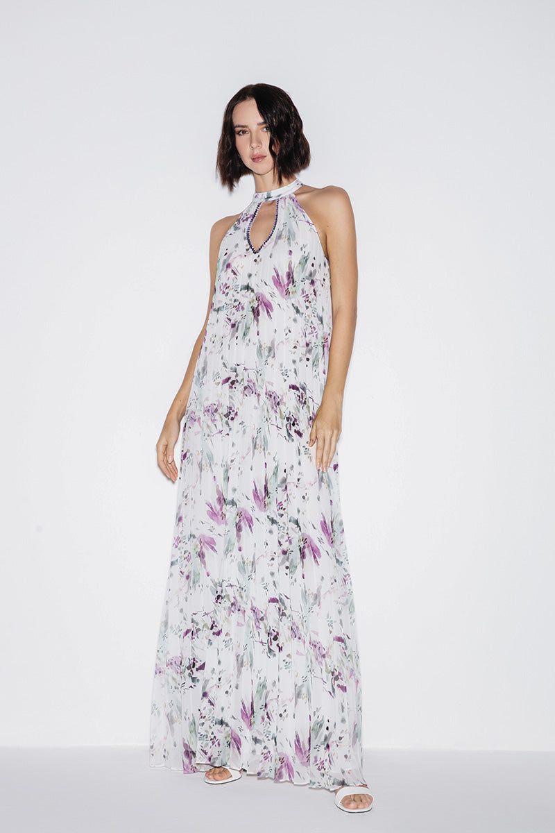 HALTERNECK CUT-OUT MAXI DRESS IN MULTI - CULT MIA
