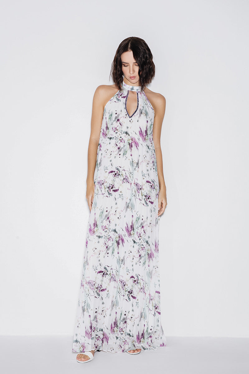 HALTERNECK CUT-OUT MAXI DRESS IN MULTI - CULT MIA