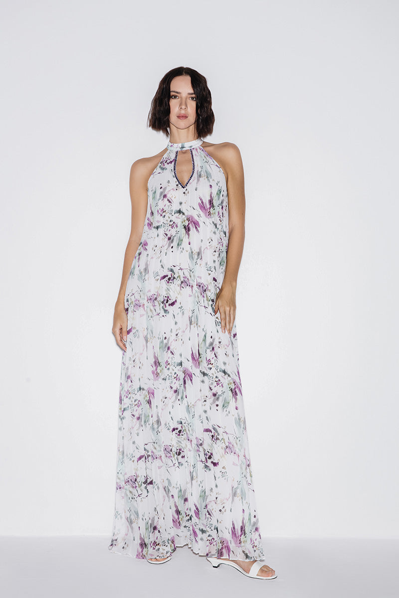 HALTERNECK CUT-OUT MAXI DRESS IN MULTI - CULT MIA