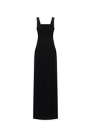 Black Button Up Maxi Dress by Lili Blanc, back view showcasing elegant length and classic design.