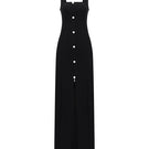 Black Button Up Maxi Dress by Lili Blanc, front view showing elegant long sleeves and flowy silhouette.