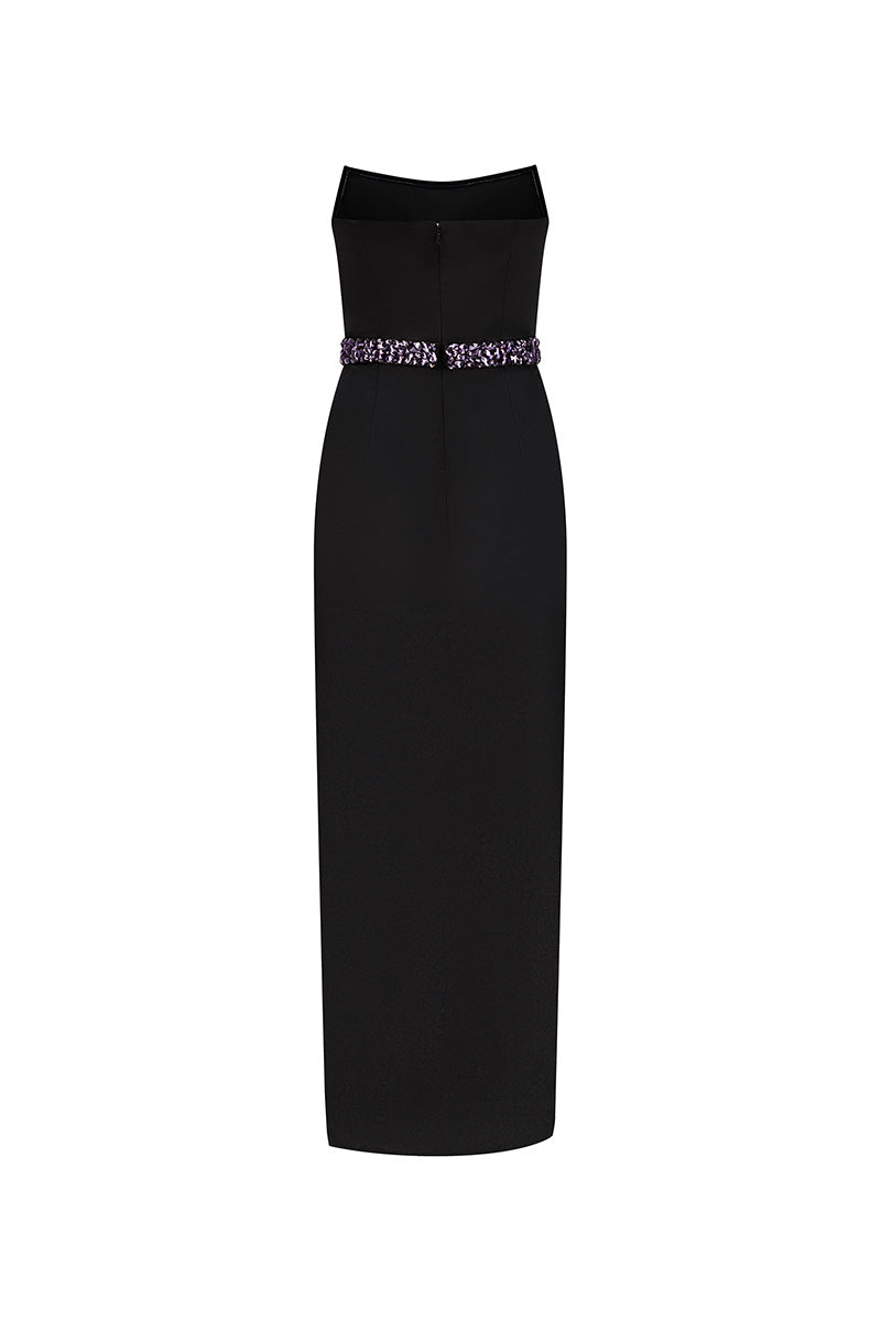 SATIN CROSS OVER MIDI DRESS IN BLACK - CULT MIA