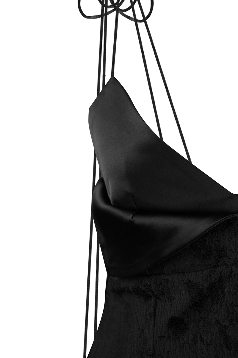 Black jacquard camisole top by Sean Sheila featuring intricate woven pattern and lightweight fabric.