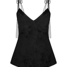Black Jacquard camisole top by Sean Sheila, front view showing detailed fabric pattern and fitted style.