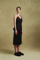 Black Jacquard camisole top by Sean Sheila, shown from the side with intricate fabric pattern and stylish fit.