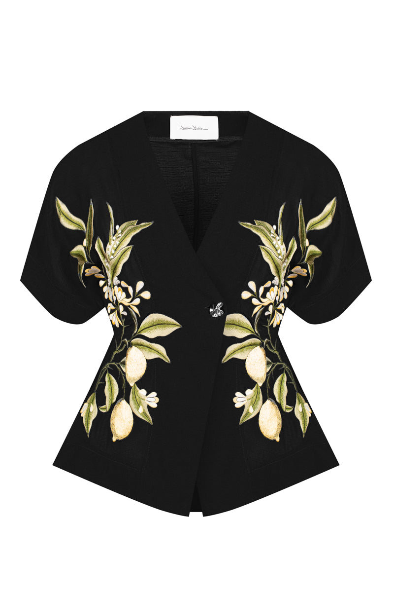 TRANSPARENT SIGNATURE KIMONO IN BLACK EMBROIDERY
