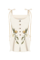 White jacquard tank top by Sean Sheila, front view showcasing textured fabric and classic sleeveless design.