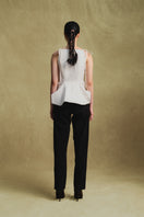 White jacquard tank top by Sean Sheila, showing the back view with intricate woven pattern and sleeveless design.