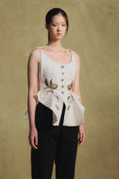 White jacquard tank top by Sean Sheila, close-up detail showcasing textured fabric and stylish design.