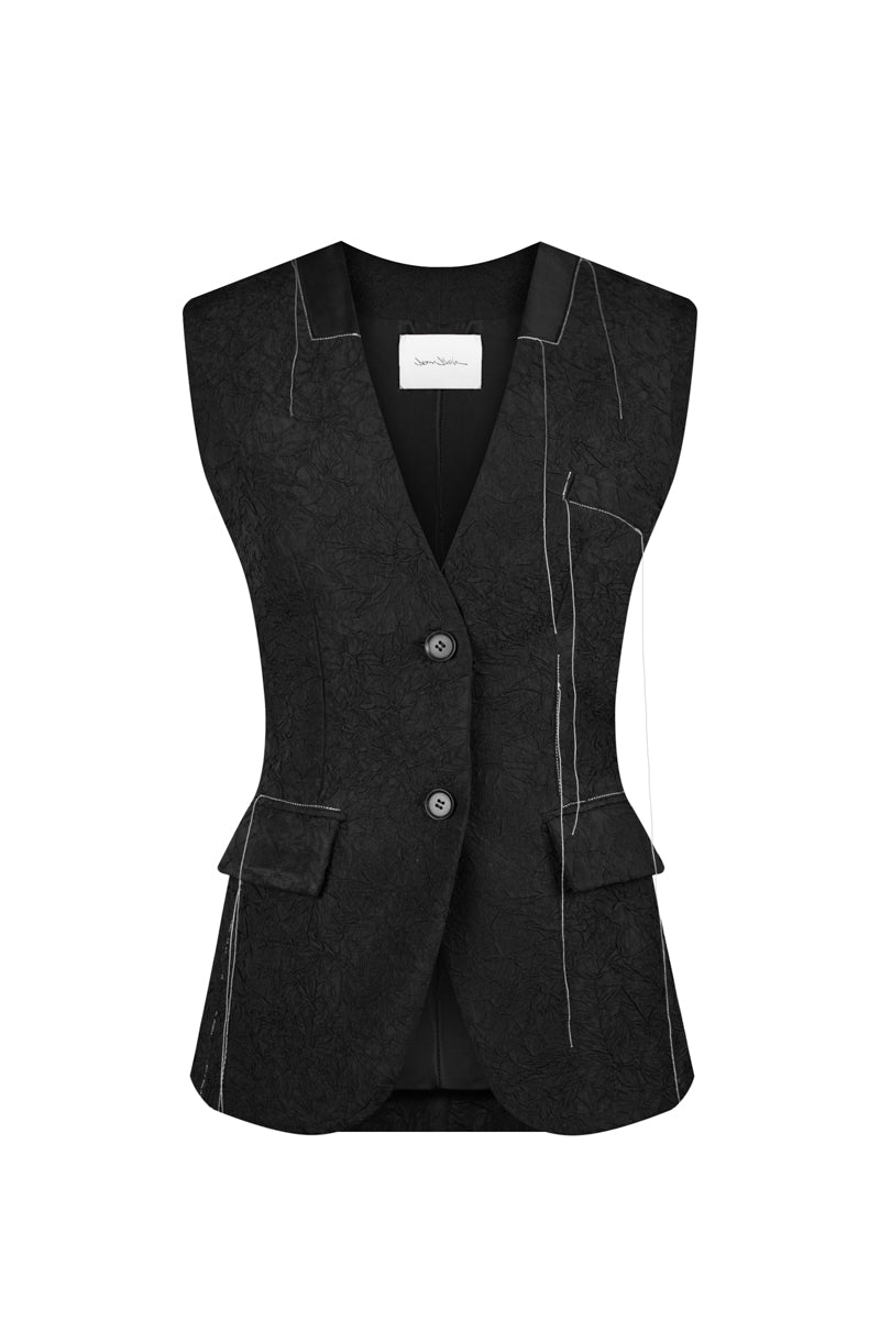 DOUBLE LAYERED CRINKLED VEST IN BLACK