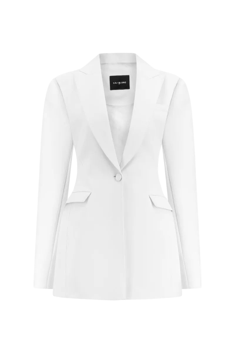 Lili Blanc sleek single-breasted blazer in a tailored fit, displayed from the front view.