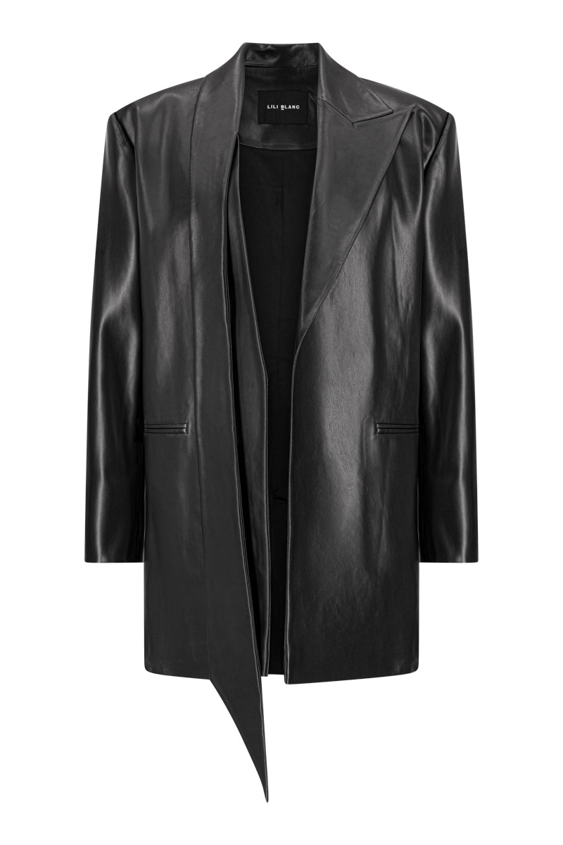 VEGAN LEATHER TAILORED LONGLINE BLAZER
