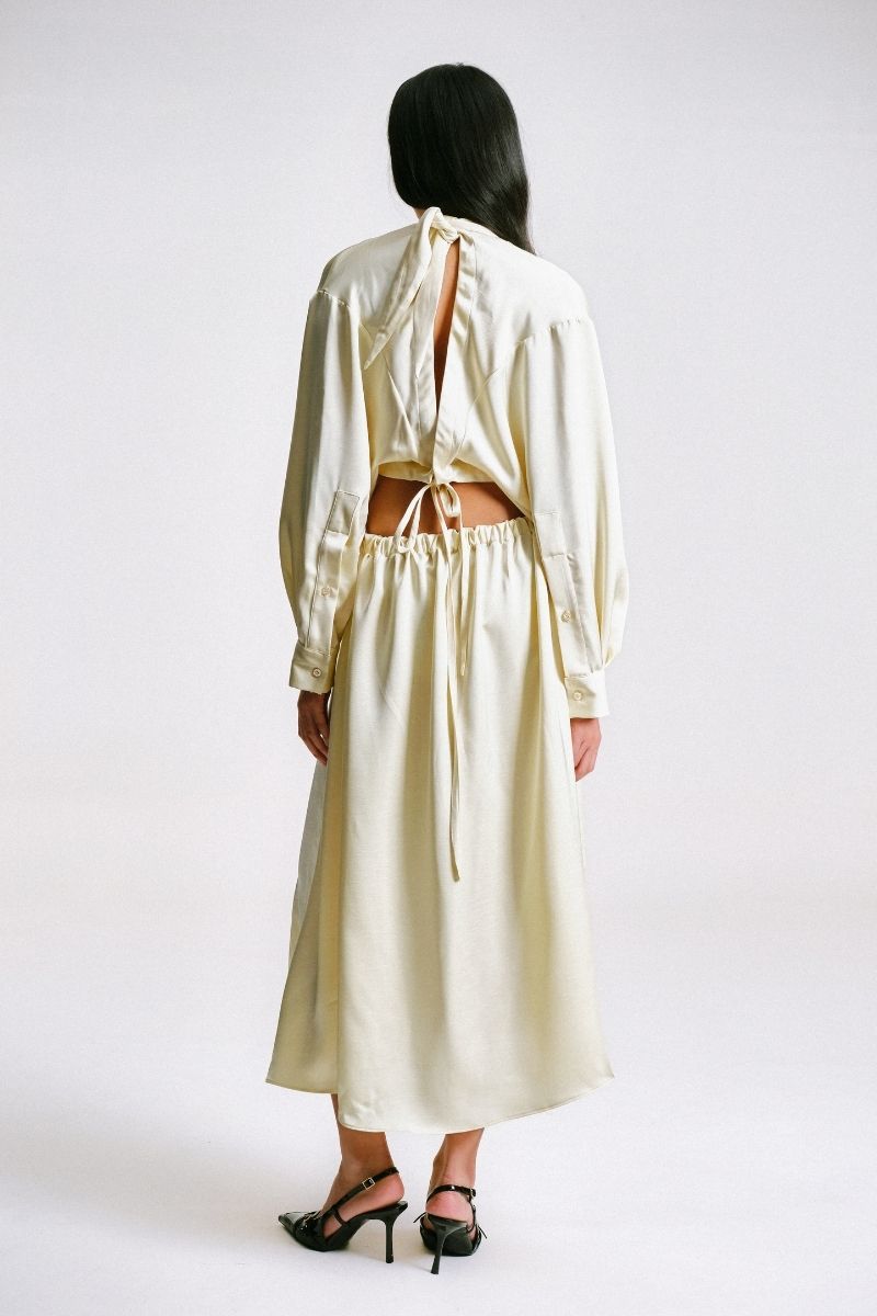 Sean Sheila cut-out maxi dress with piercing details, back view showcasing stylish design and elegant fit.