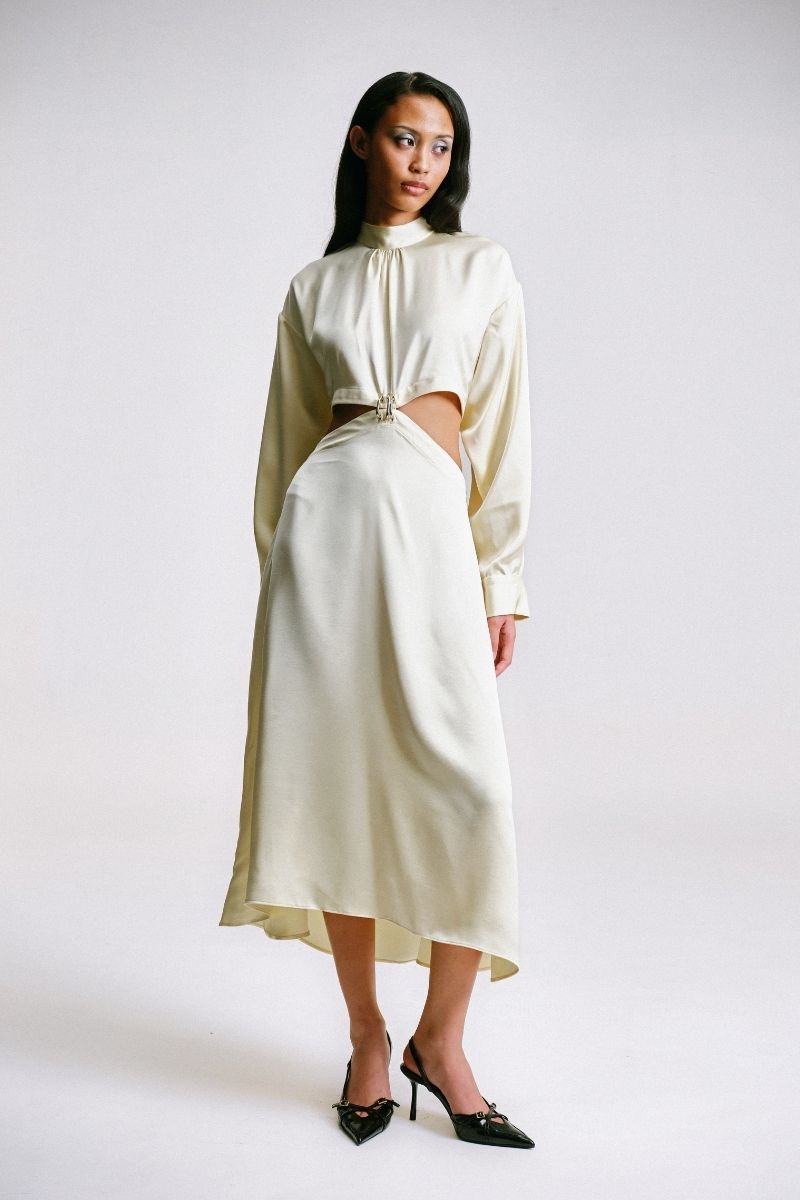 Sean Sheila cut-out maxi dress with piercing details, featuring a stylish design and elegant fit, shown from the front.