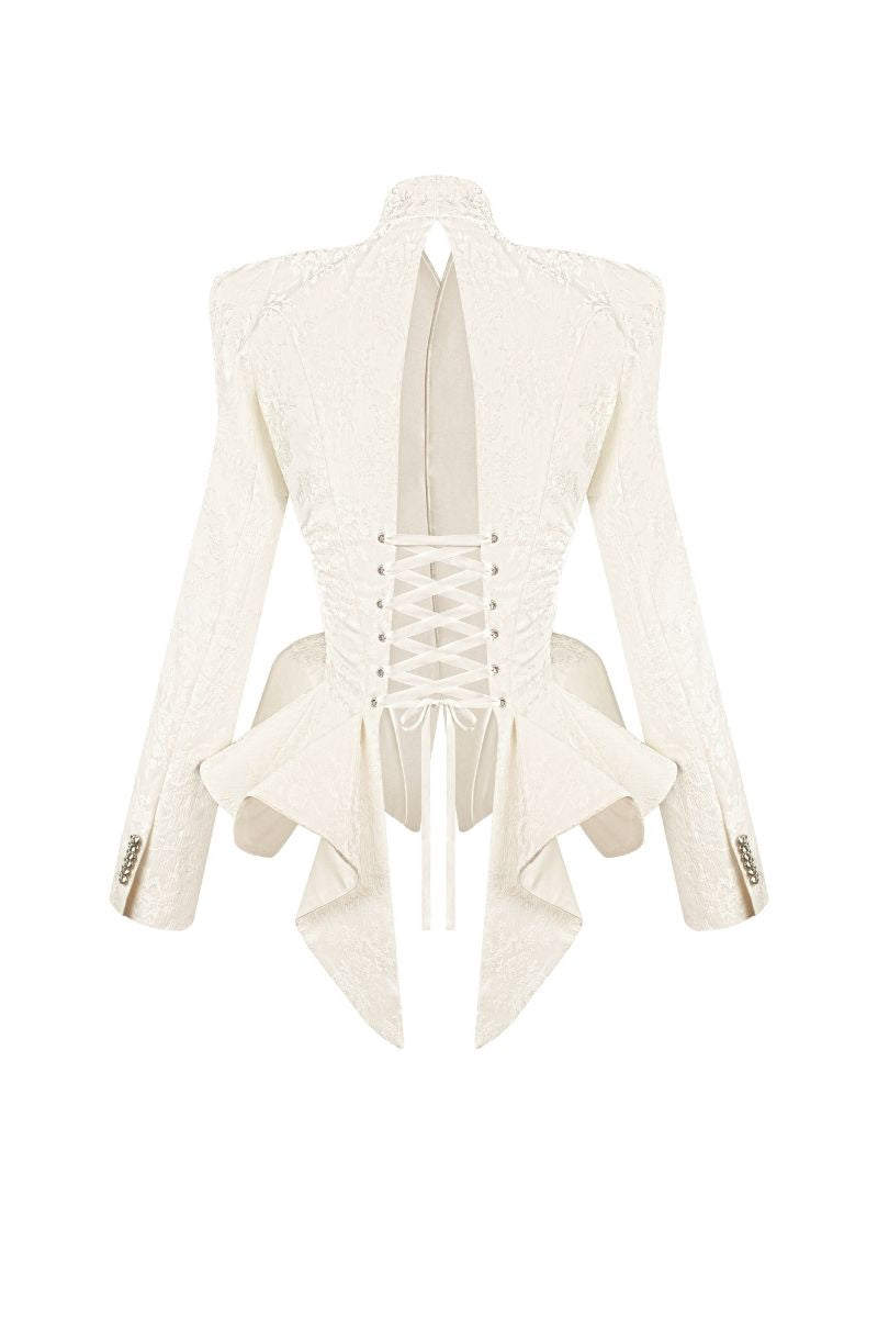 Sean Sheila BESKAP jacket with flared hems, stylish outerwear featuring a tailored fit and flowing design, front view.
