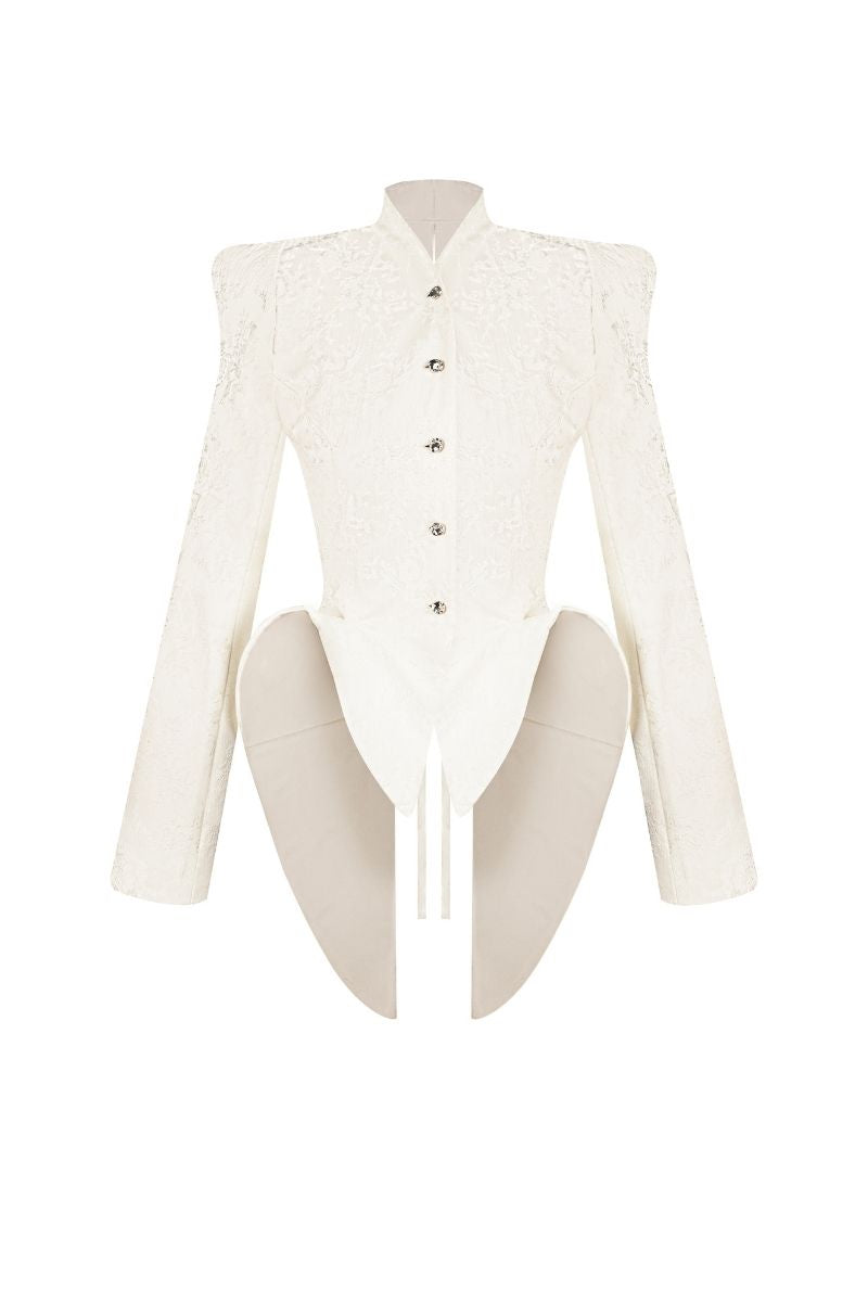 Sean Sheila BESKAP jacket with flared hems, featuring a stylish front view and modern design for fashionable outerwear.