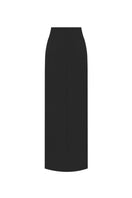 Black Sean Sheila maxi skirt with cut-out slit and piercing detail, shown from the back, stylish and trendy for modern fashion.