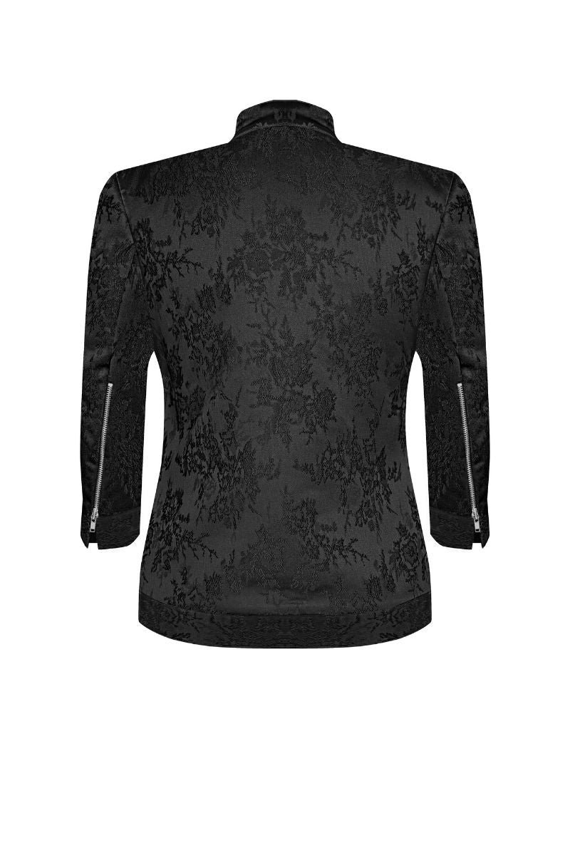 Sean Sheila cropped mandarin motorcycle jacket shown from the back, featuring sleek design and vibrant color.