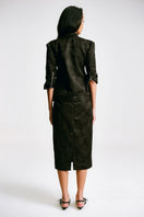 Sean Sheila cropped mandarin motorcycle jacket shown from the back, featuring a stylish design and structured fit.