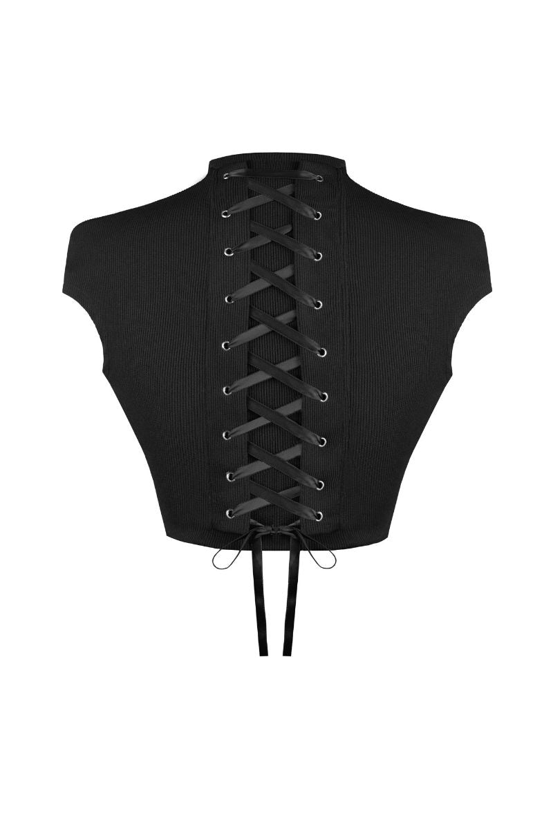 Sean Sheila cropped corset top, front view showing fitted design and stylish strappy details.