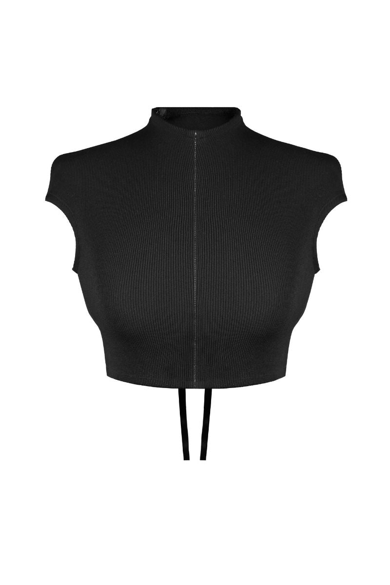 Sean Sheila cropped corset top, front view featuring fitted design and adjustable straps, stylish and trendy women’s tops.