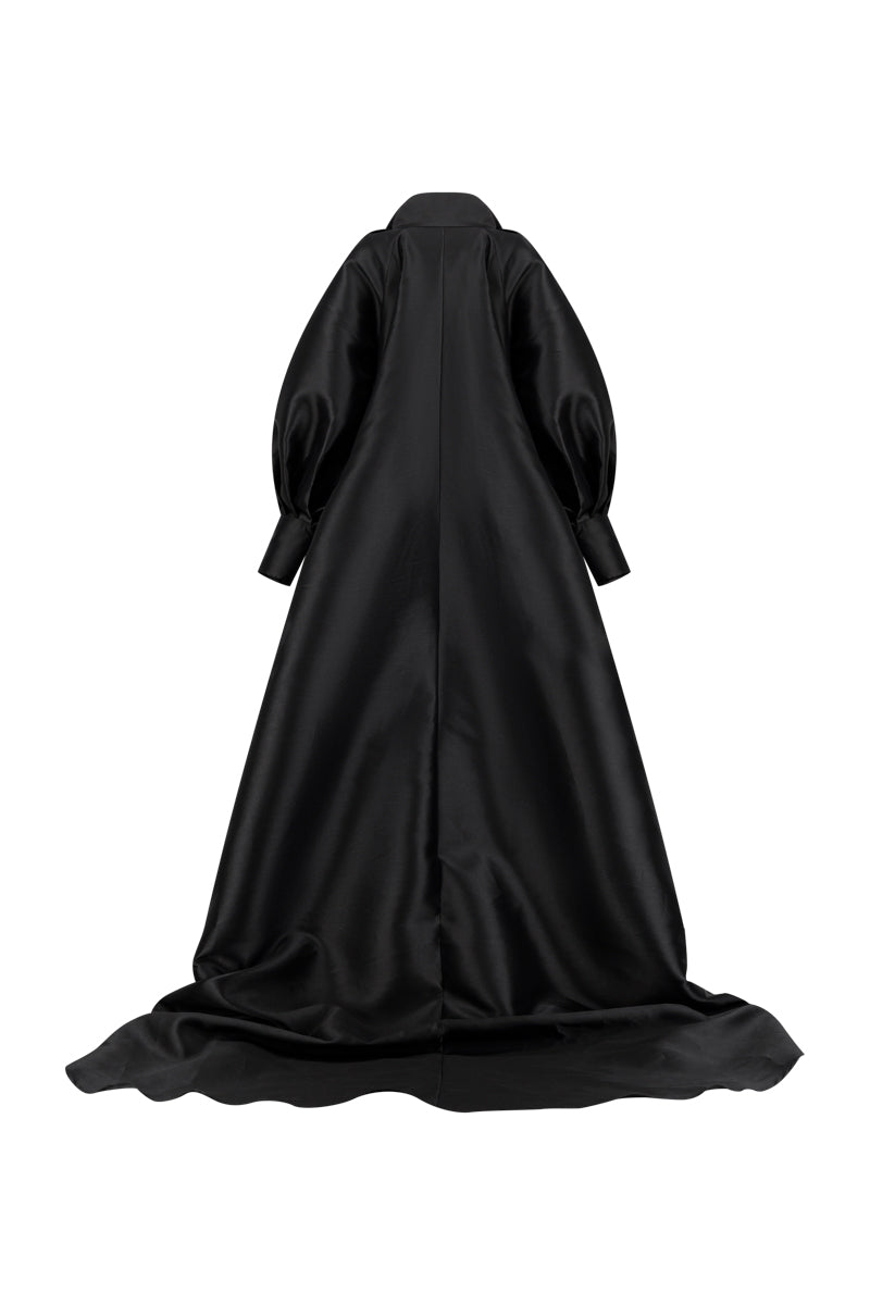 Lili Blanc fluid longline overcoat in a stylish coat design, shown from the back with a sleek silhouette and smooth fabric.