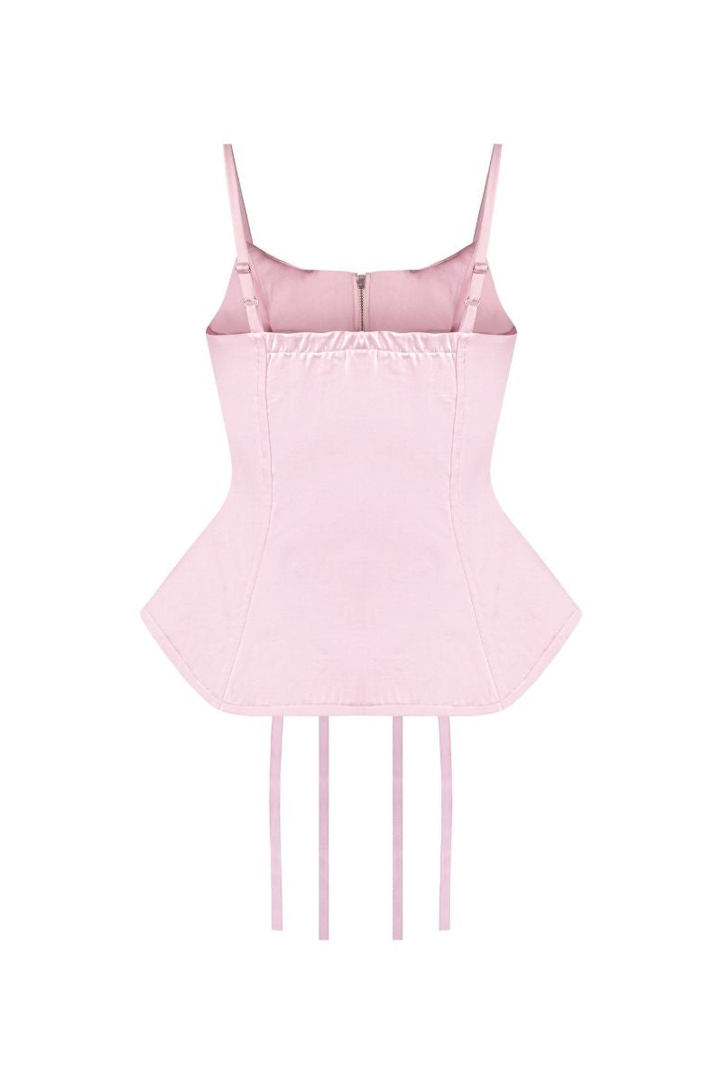 Sean Sheila pink deconstructed corset top shown from the back, featuring detailed stitching and stylish design.