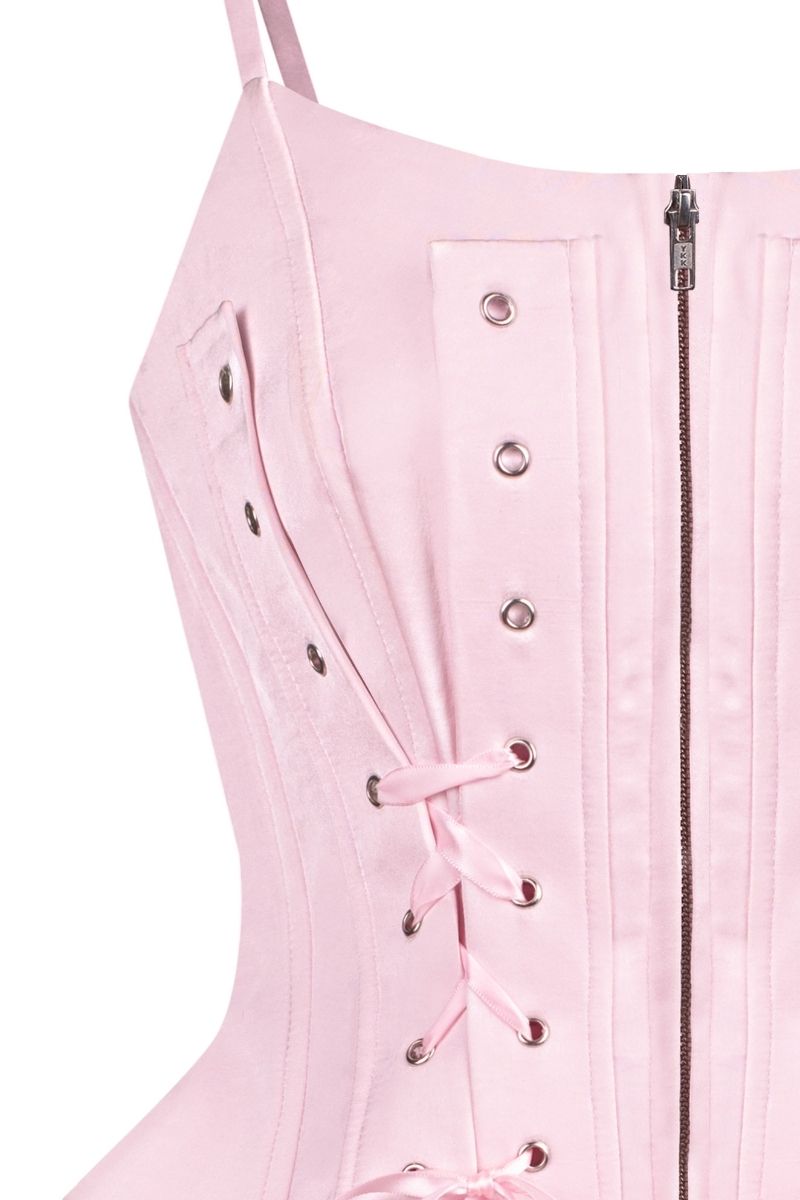 Pink deconstructed corset top by Sean Sheila, featuring intricate design details and structured fit, ideal for trendy fashion looks.