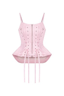 Sean Sheila pink deconstructed corset top, front view showing fitted design and stylish detailing on a trendy women’s fashion top.