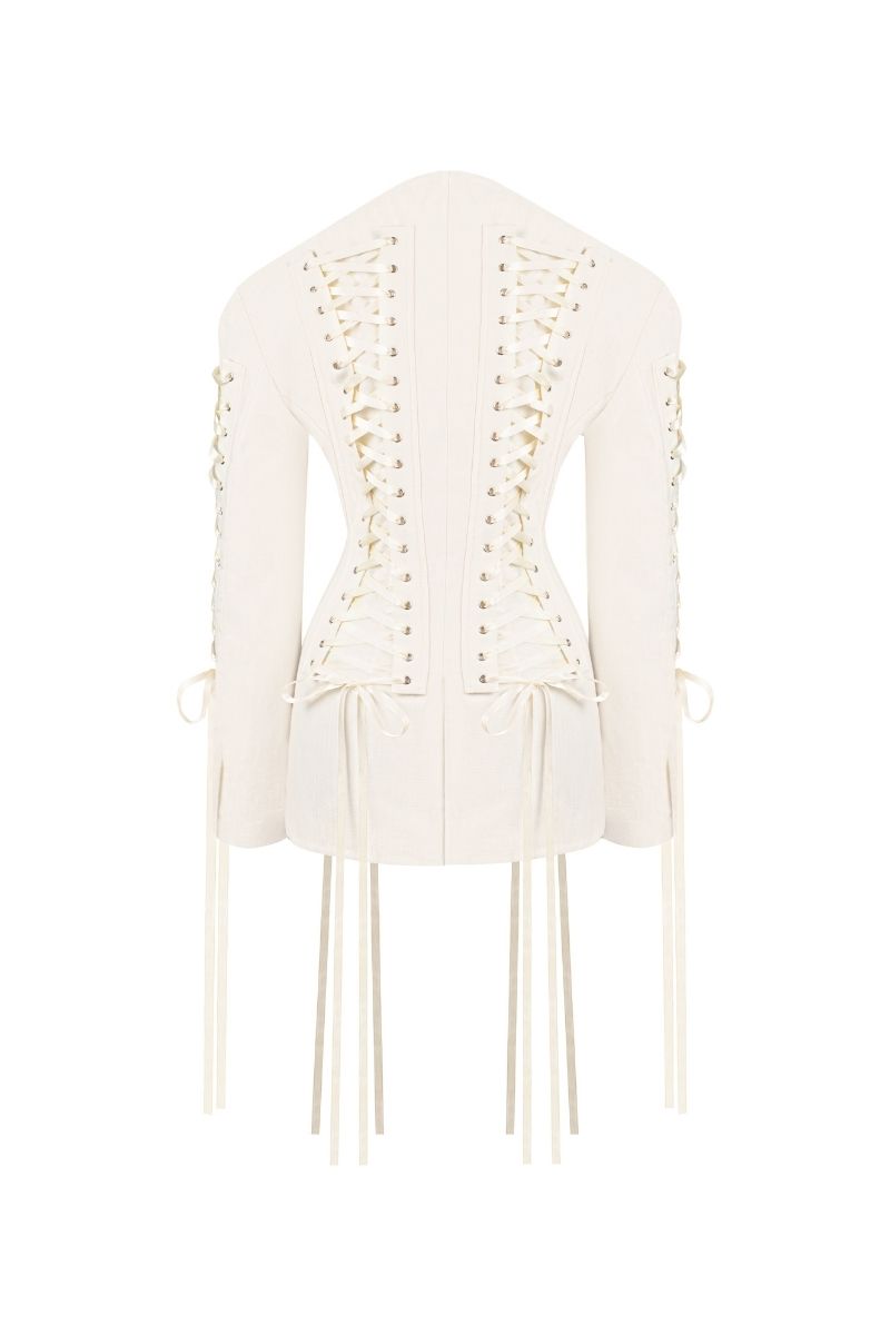 Sean Sheila tailored corset jacket with structured back design, featuring sleek stitching and fitted silhouette for a stylish look.
