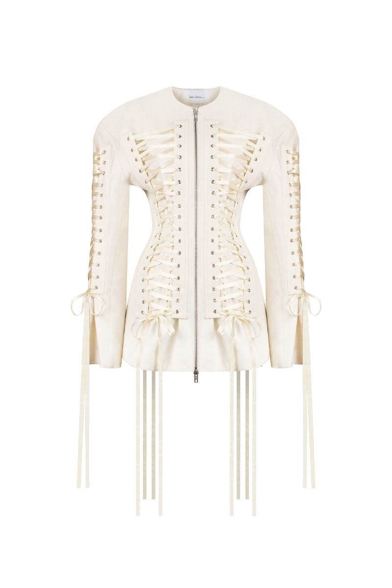 Sean Sheila tailored corset jacket featuring structured design and front view, stylish jacket for a modern, sophisticated look.