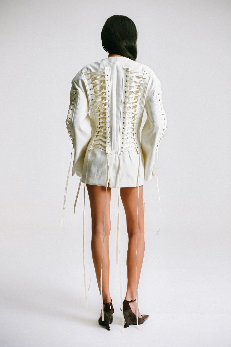 Sean Sheila tailored corset jacket shown from the back, stylish jackets with fitted design and structured tailoring.