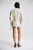 Back view of Sean Sheila tailored corset jacket, stylish jacket with structured design and fitted silhouette.