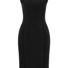 Lili Blanc modern sleeveless midi dress with a sleek design, front view showing its elegant, minimalist style.