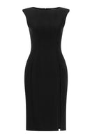Lili Blanc modern sleeveless midi dress with a sleek design, front view showing its elegant, minimalist style.