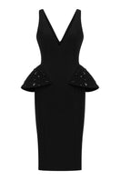 Lili Blanc sophisticated sleeveless tailored midi dress with a fitted silhouette, front view, stylish and elegant for formal occasions.