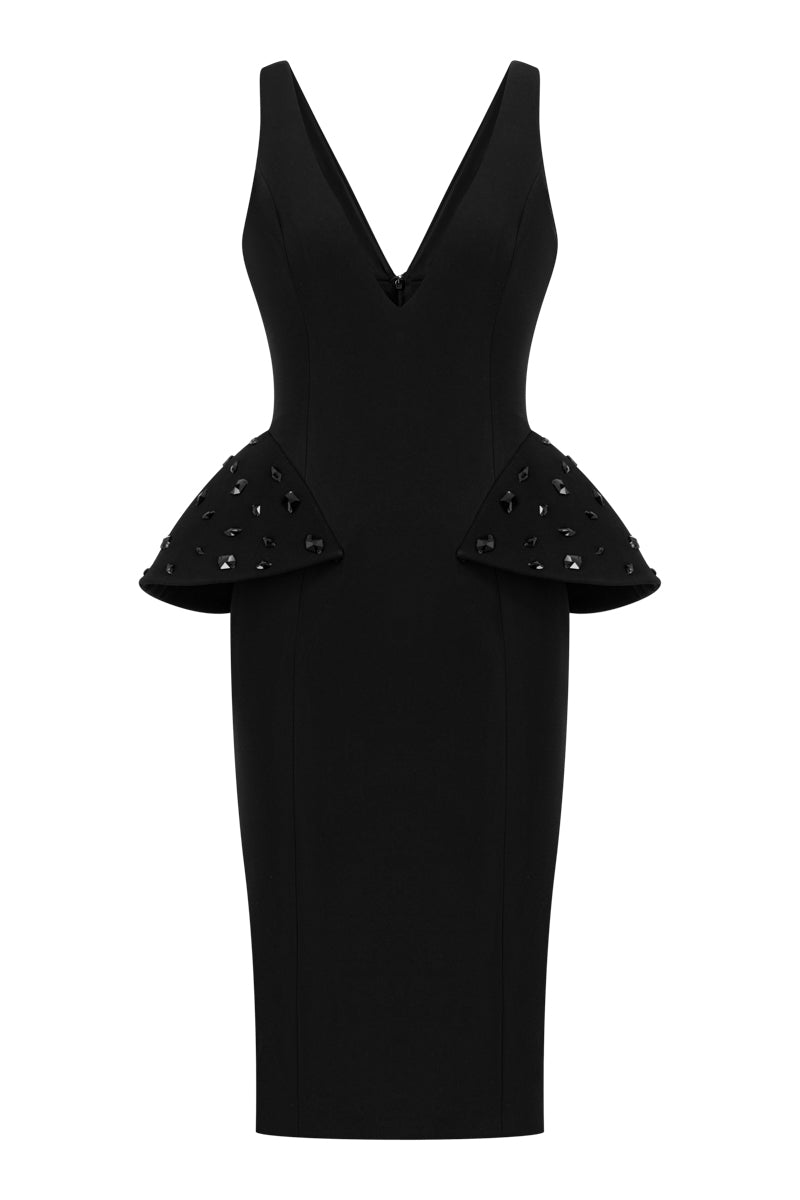 Lili Blanc sophisticated sleeveless tailored midi dress with a fitted silhouette, front view, stylish and elegant for formal occasions.