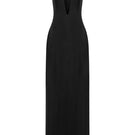 Front view of Lili Blanc elegant fitted sleeveless gown with a sleek silhouette and stylish design.