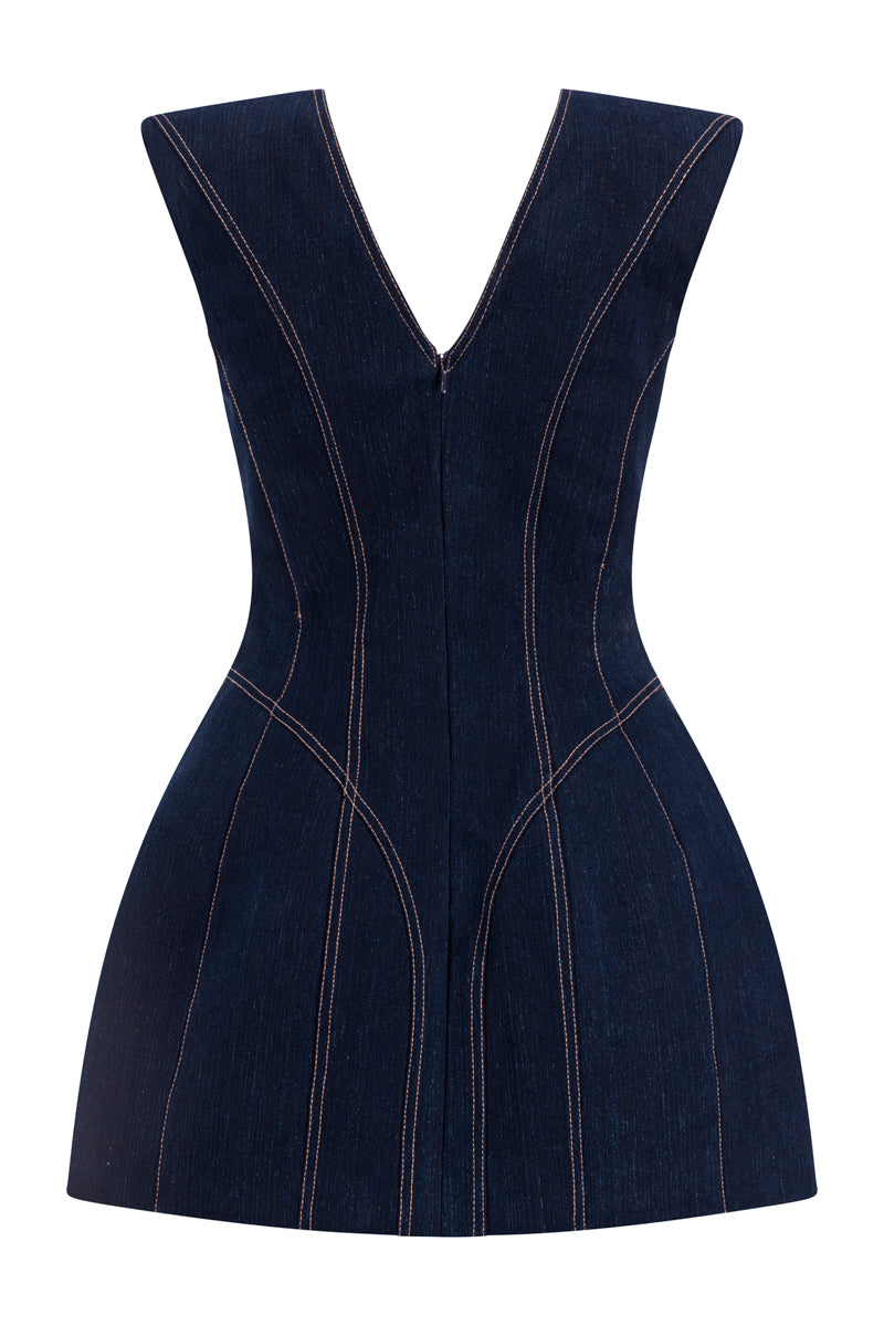 mia denim mini dress Mia Denim Open Back A-Line Mini Dress Small