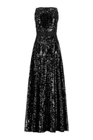 Back view of Lili Blanc glamorous sleeveless sequin gown with a fitted silhouette and elegant design.