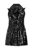 Back view of Lili Blanc sleeveless sequin mini dress with shimmering sequins and fitted silhouette, perfect for evening wear.