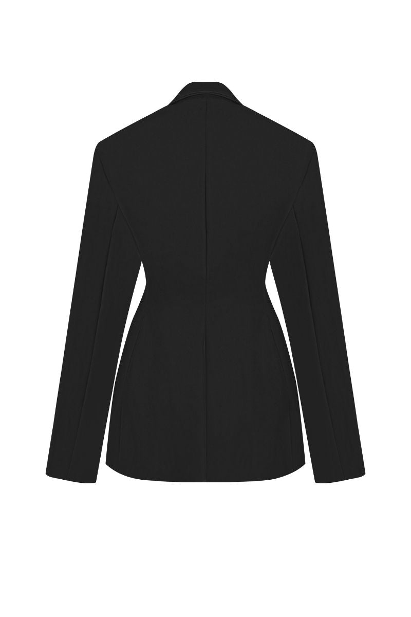 Sean Sheila embroidered tailored jacket with detailed stitching and sleek design, shown from the back in this stylish jacket image.