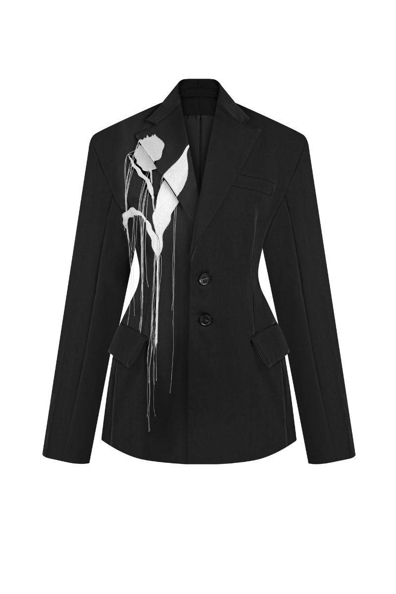 Sean Sheila embroidered tailored jacket, front view showing detailed stitching and sleek design, perfect for sophisticated style.