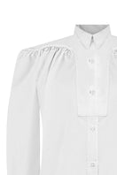 Sean Sheila gathered blouse, stylish shirt with pleated details and long sleeves, displayed on a hanger.