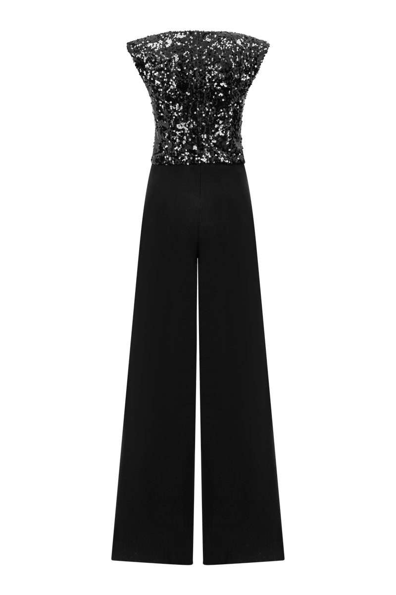 Back view of a Lili Blanc asymmetric sleeveless jumpsuit featuring stylish design and comfortable fit.