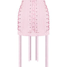 Pink corseted mini skirt by Sean Sheila, shown from the back, featuring fitted design and stylish detailing.