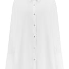 Light beige oversized cotton shirt by Lili Blanc with a relaxed fit, front button closure, and classic collar, shown from the front.